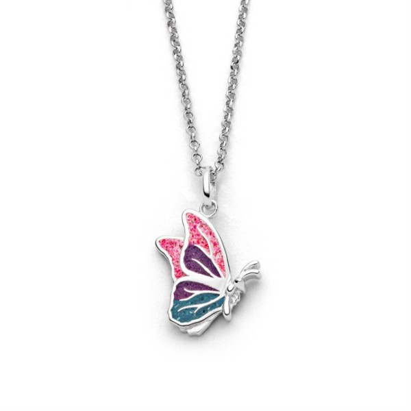 🦚 Kette „Butterfly“ rosa, lila, blau Steinsand